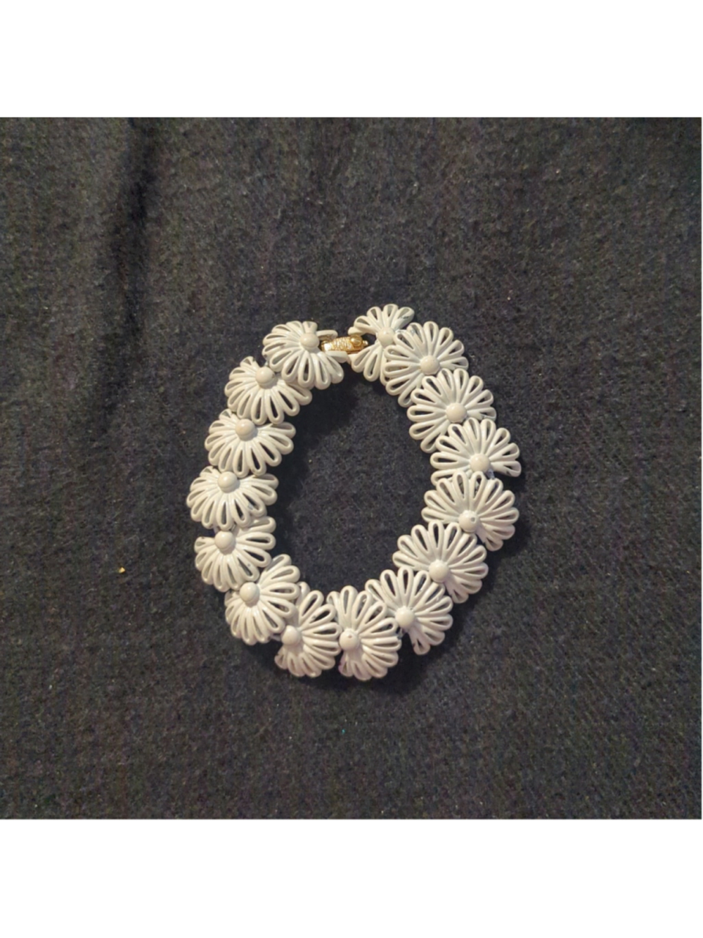 Vintage Monet White Metal Daisy Flower Link Statement Bracelet